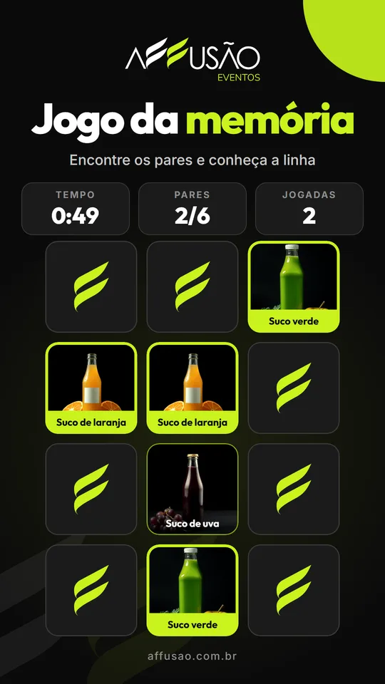 Jogo da memória com os produtos da marca no totem